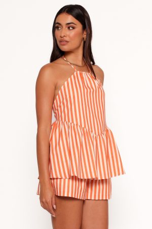Valencia Halterneck Top – Orange Beige Stripe