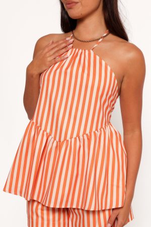 Valencia Halterneck Top – Orange Beige Stripe