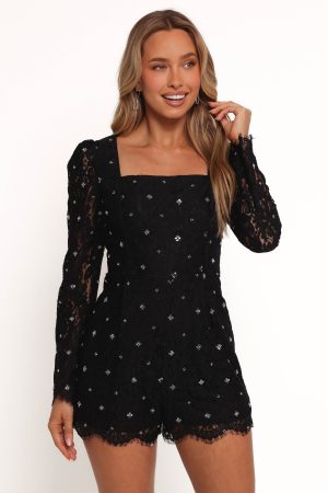 Vali Long Sleeve Romper – Black
