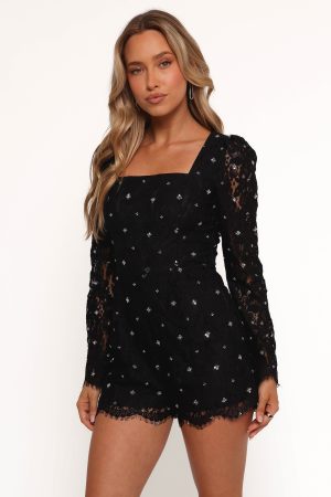 Vali Long Sleeve Romper – Black