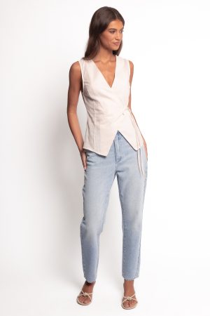 Vanni Wrap Front Linen Top – Cream