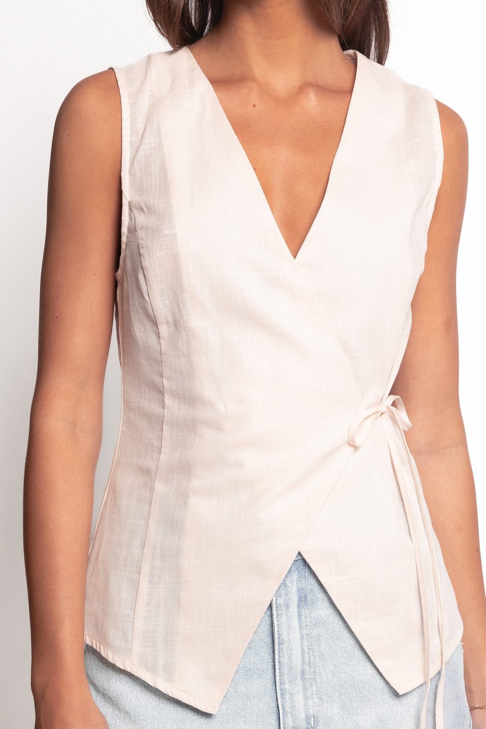 Vanni Wrap Front Linen Top - Cream