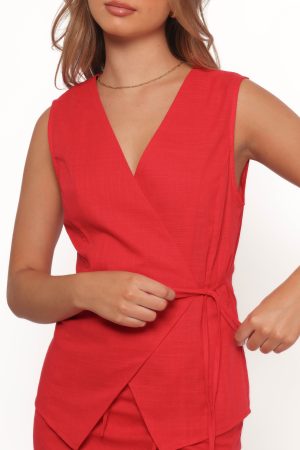 Vanni Wrap Front Linen Top – Red