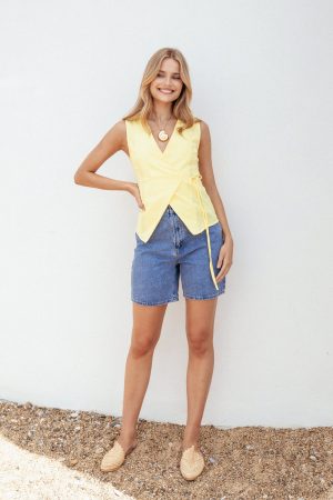 Vanni Wrap Front Linen Top – Yellow