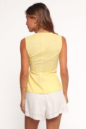Vanni Wrap Front Linen Top – Yellow