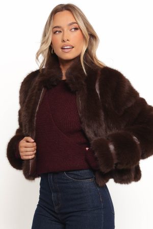 Velma Channel Faux Fur Jacket – Chocolate