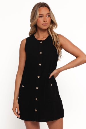 Velvette Mini Button Down Dress – Black