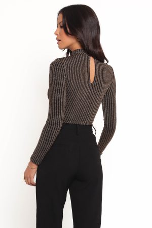 Vienah Long Sleeve Bodysuit – Black Gold