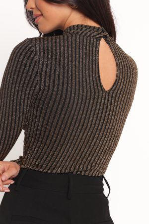 Vienah Long Sleeve Bodysuit – Black Gold