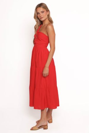 Vinny One Shoulder Maxi Dress – Red
