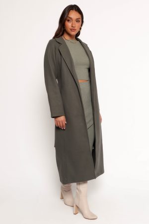 Violeta Tie Front Coat – Olive