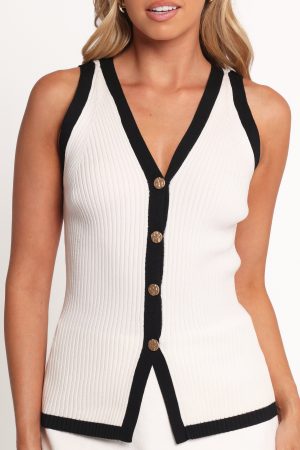 Virginia Knit Vest Top – White Black