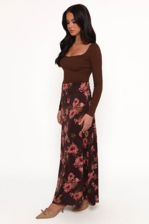 Vivie Midi Skirt – Chocolate Floral