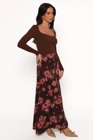 Vivie Midi Skirt – Chocolate Floral