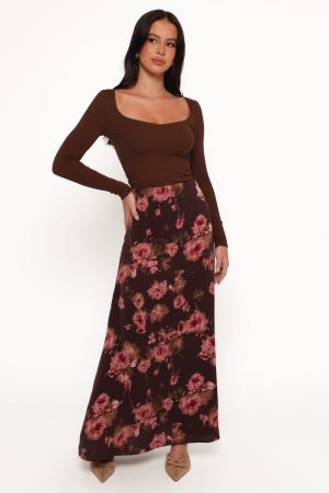 Vivie Midi Skirt – Chocolate Floral