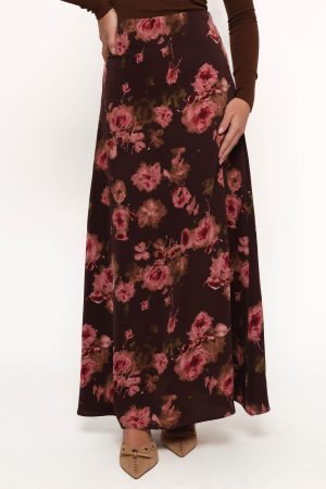 Vivie Midi Skirt – Chocolate Floral