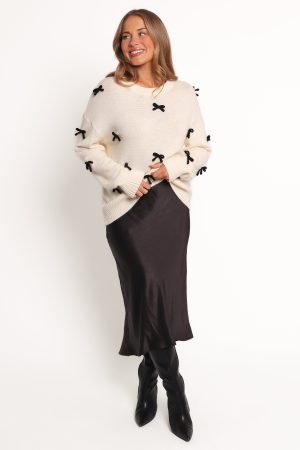 Voss Bow Knit Sweater – Cream