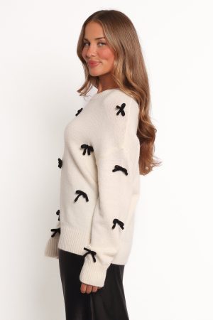 Voss Bow Knit Sweater – Cream