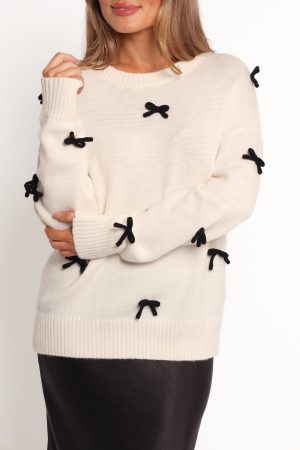 Voss Bow Knit Sweater – Cream