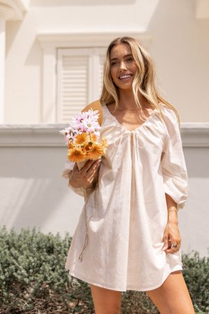 Walker Smock Mini Dress – Tan Swirl