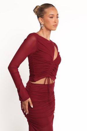 Wella Ruched Knit Top – Berry