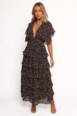 Wendi Ruffle Dress – Black Floral