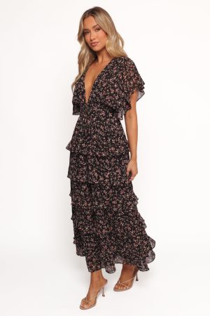 Wendi Ruffle Dress – Black Floral