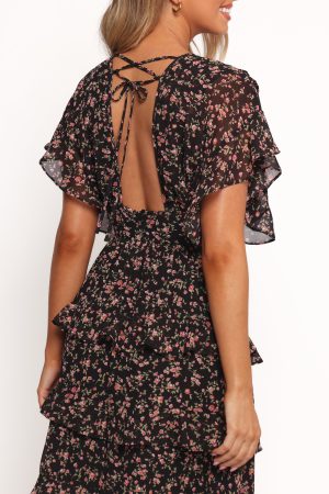 Wendi Ruffle Dress – Black Floral