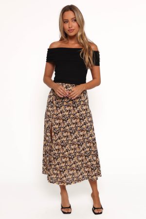 Willow Midi Skirt – Black Ditsy Floral