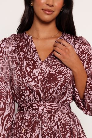 Wrenley Long Sleeve Mini Dress – Chocolate/Pink