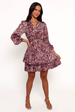Wrenley Long Sleeve Mini Dress – Chocolate/Pink