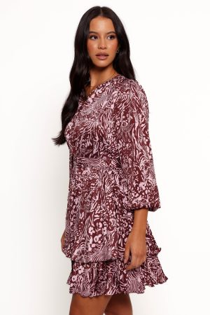 Wrenley Long Sleeve Mini Dress – Chocolate/Pink