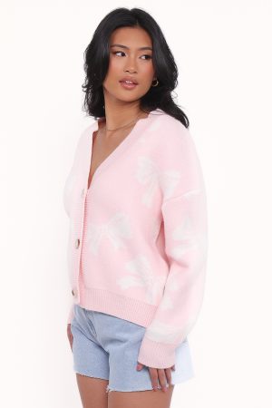 Wrenn Bow Knit Cardigan – Soft Pink