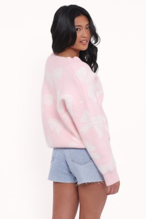 Wrenn Bow Knit Cardigan – Soft Pink
