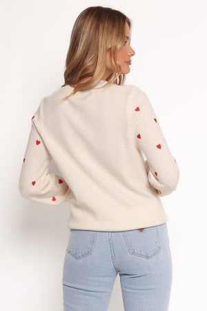 Xadie All Over Mini Heart Sweater – Cream/Red
