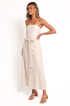 Xander Tie Waist Midi Skirt – Oatmeal
