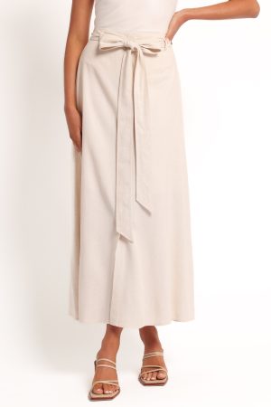 Xander Tie Waist Midi Skirt – Oatmeal