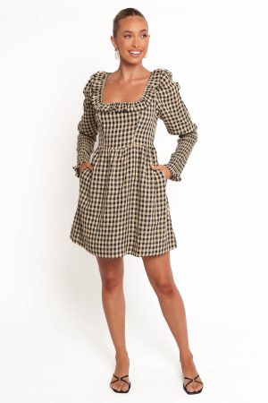 Xenia Mini Dress – Black/Beige Gingham