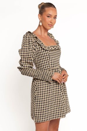 Xenia Mini Dress – Black/Beige Gingham