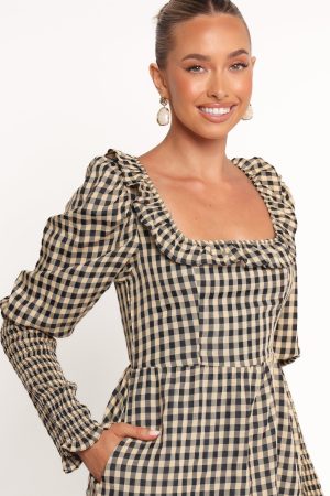 Xenia Mini Dress – Black/Beige Gingham