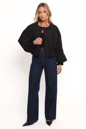 Yuki Tonal Embroidered Flower Jacket – Black