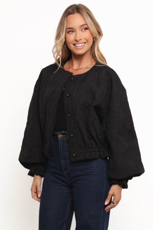 Yuki Tonal Embroidered Flower Jacket – Black