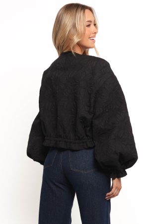 Yuki Tonal Embroidered Flower Jacket – Black