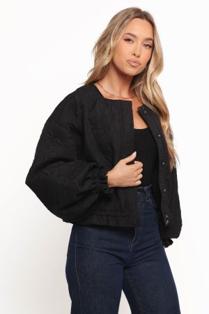 Yuki Tonal Embroidered Flower Jacket – Black