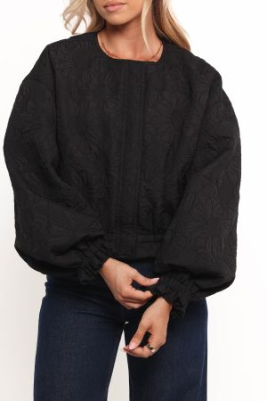 Yuki Tonal Embroidered Flower Jacket – Black