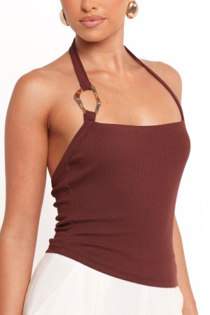 Yulissa Halter Knit Top – Chocolate Brown