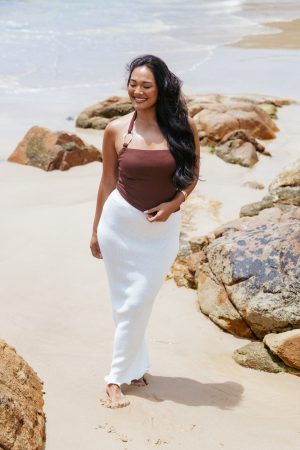 Yulissa Halter Knit Top – Chocolate Brown