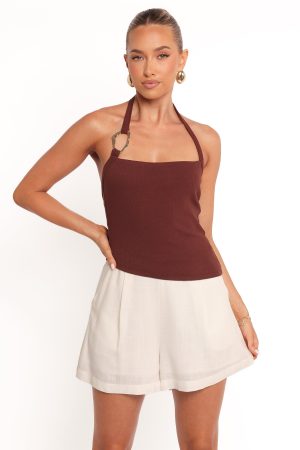 Yulissa Halter Knit Top – Chocolate Brown