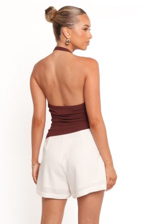 Yulissa Halter Knit Top – Chocolate Brown