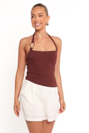 Yulissa Halter Knit Top – Chocolate Brown
